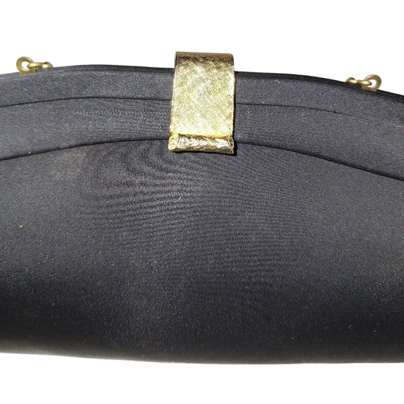 Vintage Black Purse Gold Closure Romantic Audry Hepburn Grace Kelly Timeless - Picture 4 of 5